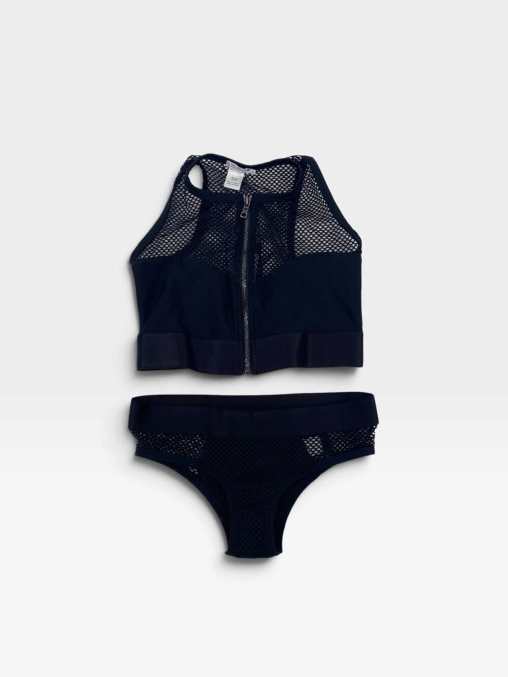 Malibu1028 Women's M Black Surfer Boy Zip Up Mesh 2 Piece Swim Set NEW